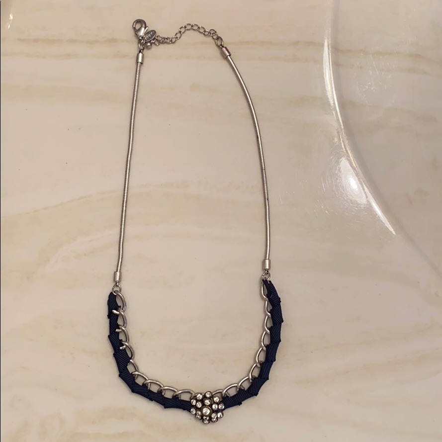 American Eagle Silver Necklace With Navy Ribbon 7$